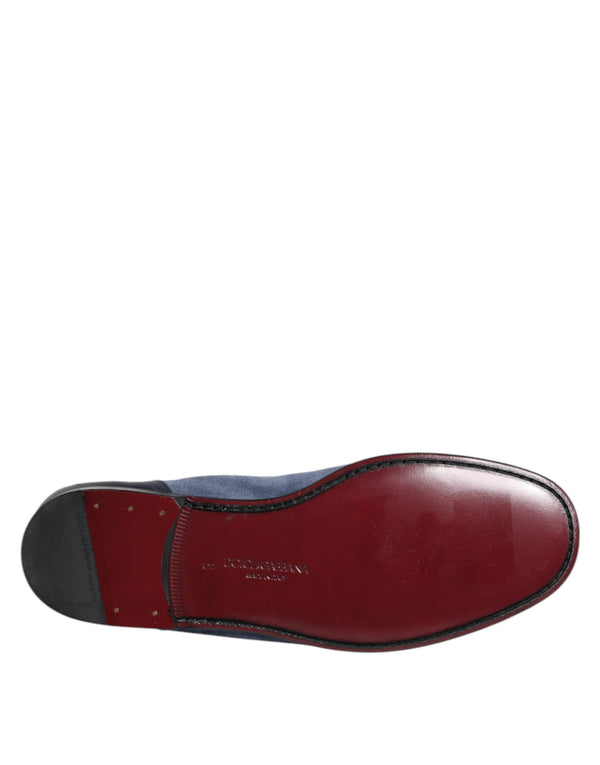 Blue Suede Leather Loafers Moccasin Shoes