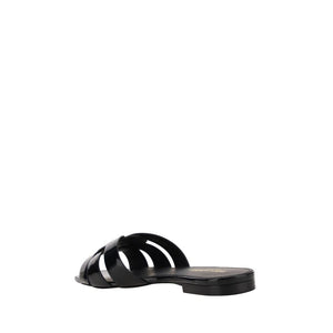 Black Calf Leather Bos Taurus Flat Sandals
