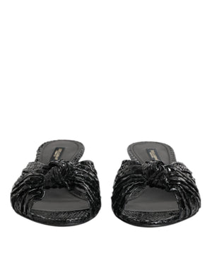 Black Leather Heels Slides Sandals Shoes