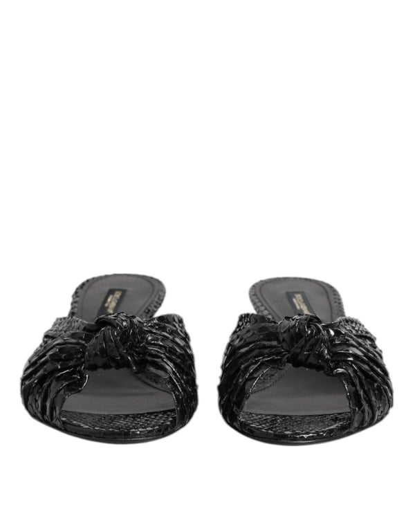 Black Leather Heels Slides Sandals Shoes