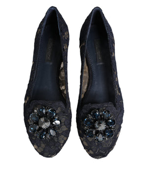 Blue Taormina Lace Crystals Flats Shoes