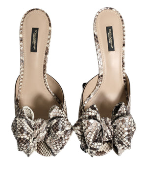 Multicolor Keira Bow Leather Peep Toe Mules Shoes