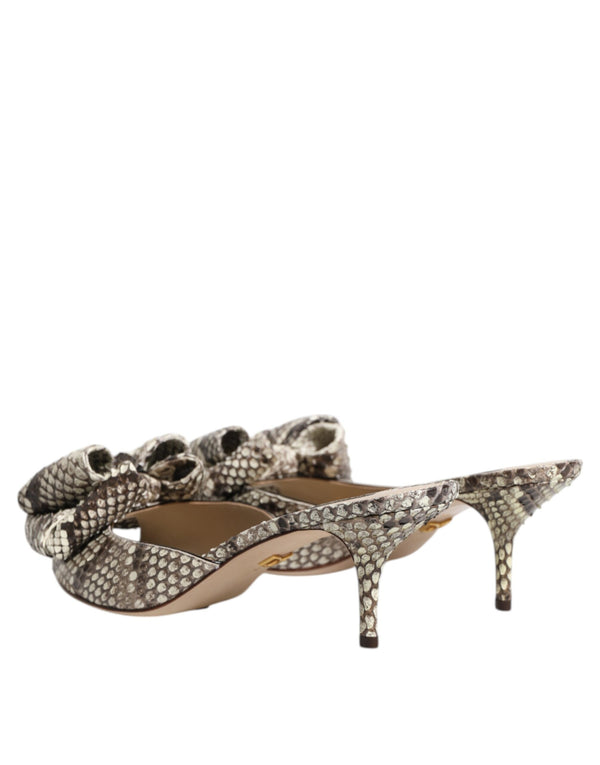Multicolor Keira Bow Leather Peep Toe Mules Shoes