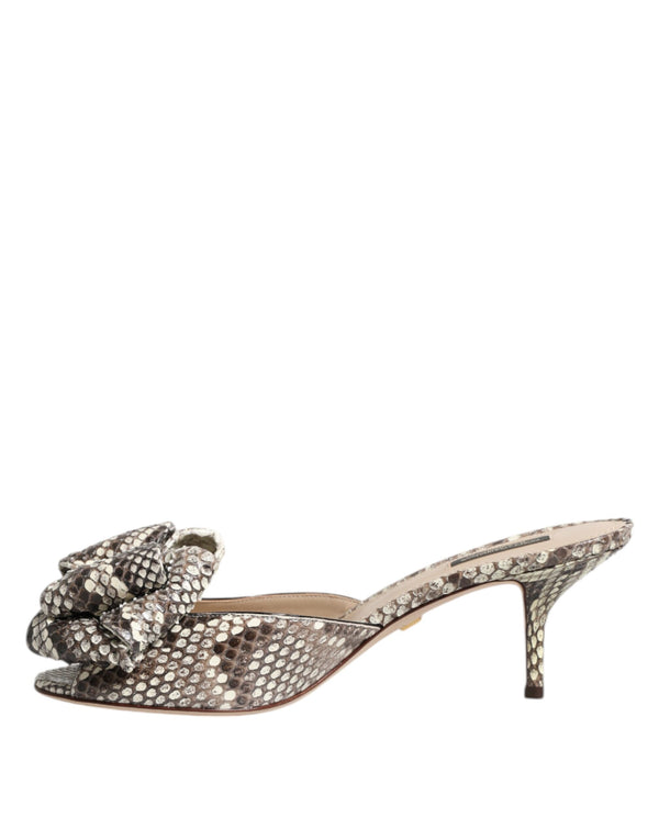 Multicolor Keira Bow Leather Peep Toe Mules Shoes
