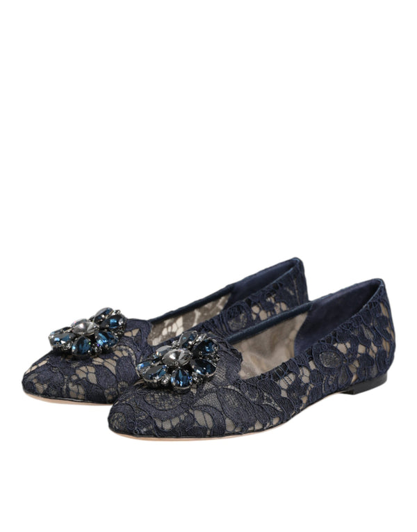 Blue Taormina Lace Crystals Flats Shoes