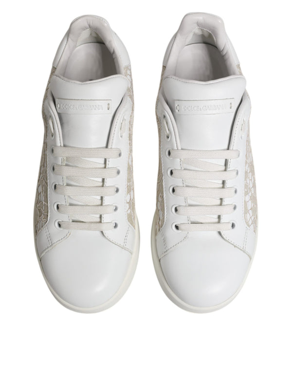 White Lace Leather Low Top Sneaker Shoes