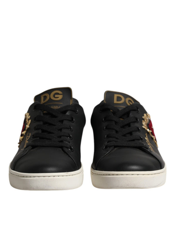 Black Leather Sacred Heart Sneakers Shoes