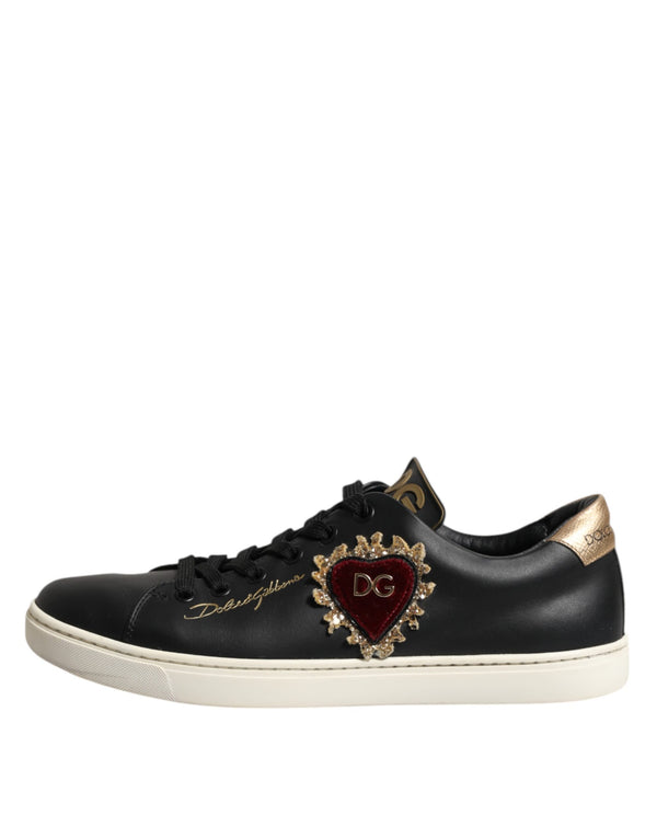 Black Leather Sacred Heart Sneakers Shoes