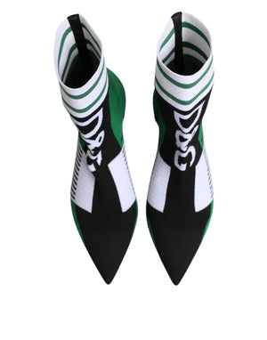 Green Stretch Sock Style Ankle Boots Shoes