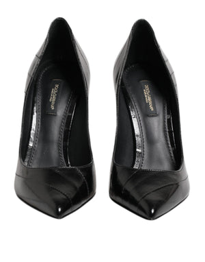 Black Leather Stiletto High Heels Pumps Shoes