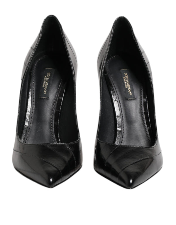 Black Leather Stiletto High Heels Pumps Shoes