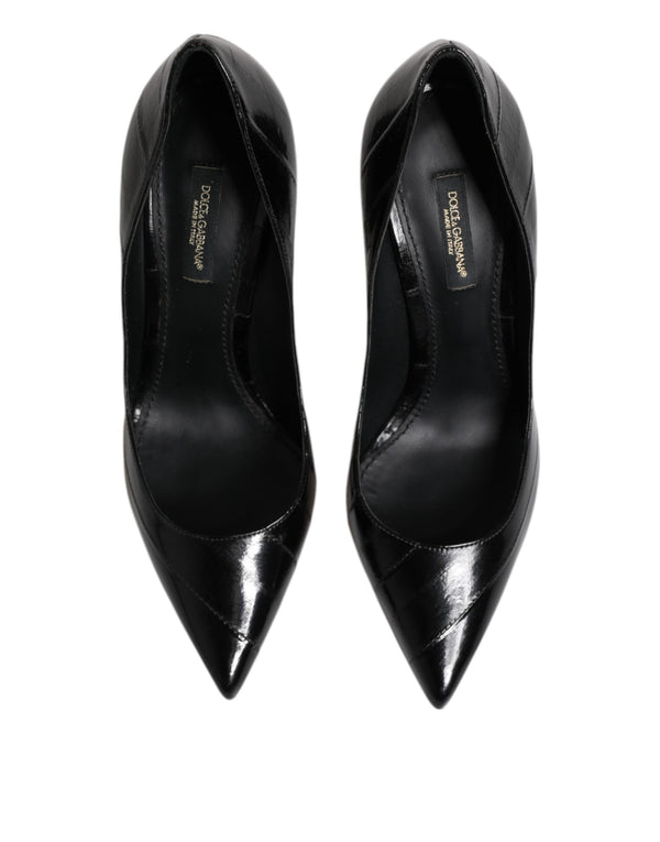 Black Leather Stiletto High Heels Pumps Shoes