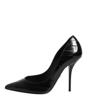 Black Leather Stiletto High Heels Pumps Shoes