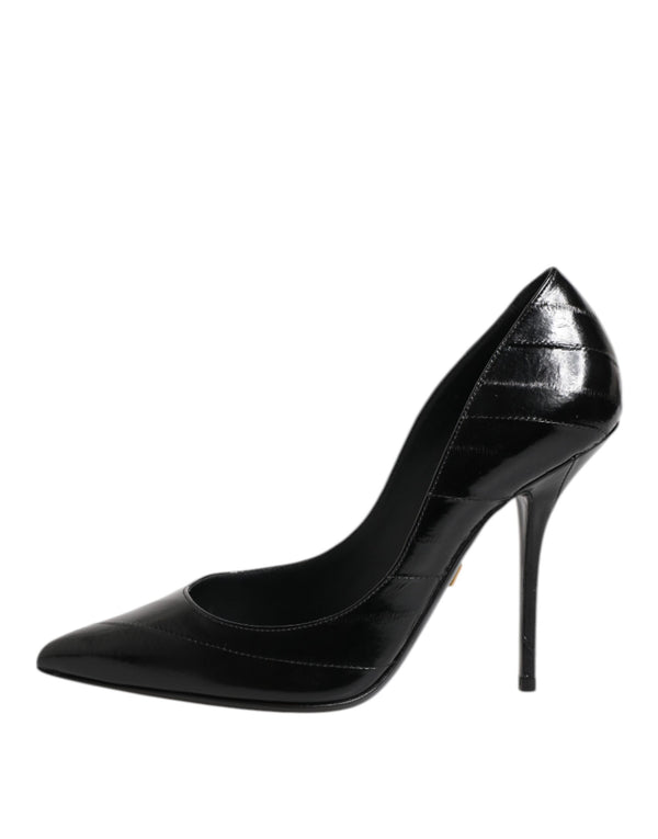 Black Leather Stiletto High Heels Pumps Shoes