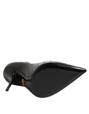 Black Leather Stiletto High Heels Pumps Shoes