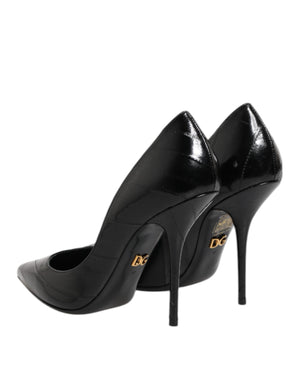 Black Leather Stiletto High Heels Pumps Shoes