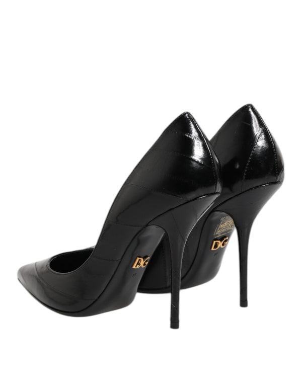 Black Leather Stiletto High Heels Pumps Shoes
