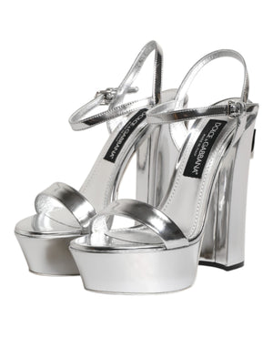 Silver Leather Platform Keira Sandals Shoes