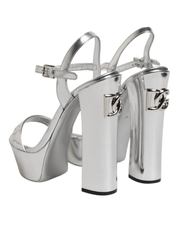 Silver Leather Platform Keira Sandals Shoes