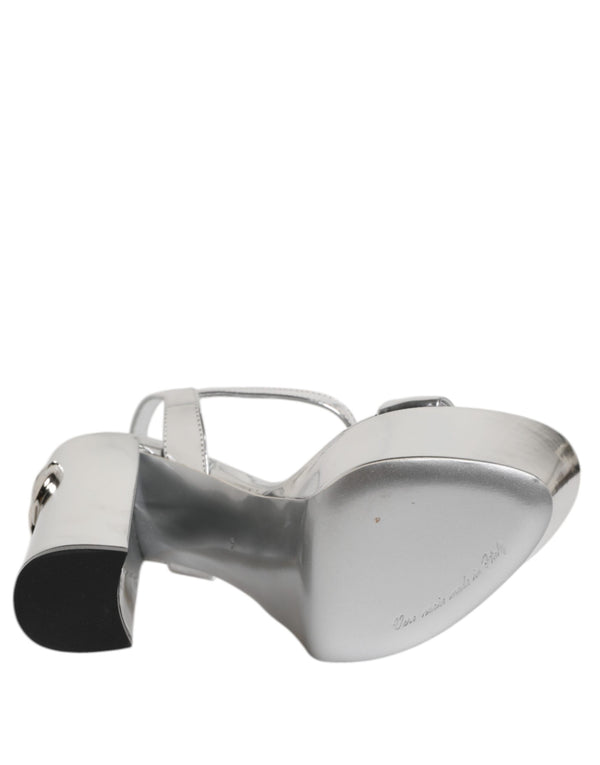 Silver Leather Platform Keira Sandals Shoes