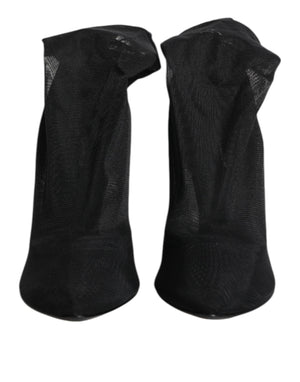 Black Silk Stretch Mesh Sock Boots Shoes