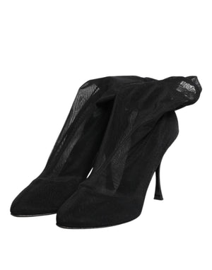 Black Silk Stretch Mesh Sock Boots Shoes