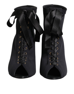 Black Stiletto Heels Lace Up Boots Shoes