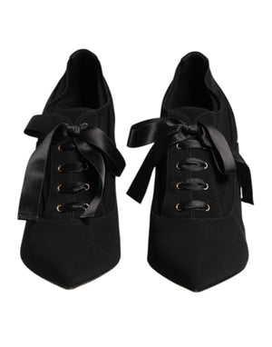 Black Lace Up Stiletto Heels Pumps Shoes