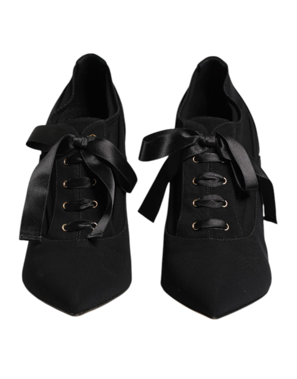 Black Lace Up Stiletto Heels Pumps Shoes