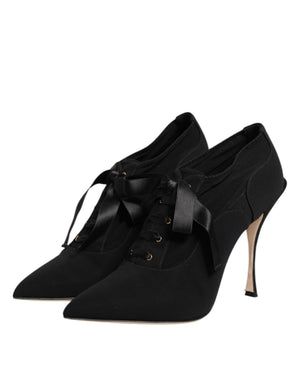 Black Lace Up Stiletto Heels Pumps Shoes