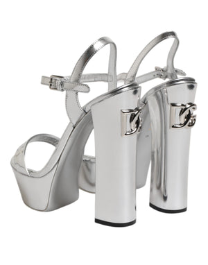 Silver Leather Platform Keira Sandals Shoes