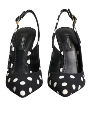 Black White Dotted Stiletto Slingback Shoes