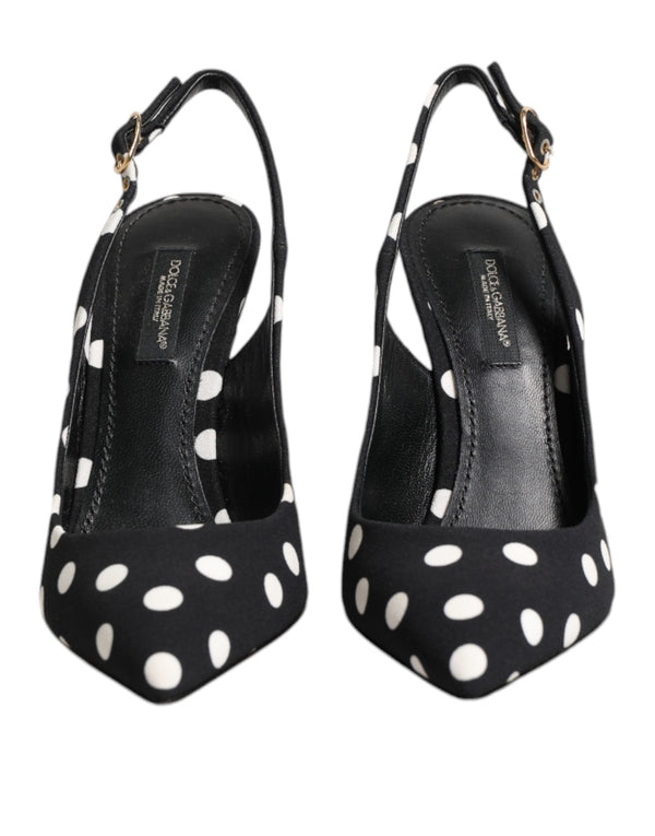 Black White Dotted Stiletto Slingback Shoes