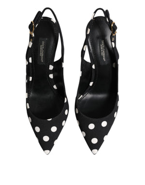 Black White Dotted Stiletto Slingback Shoes