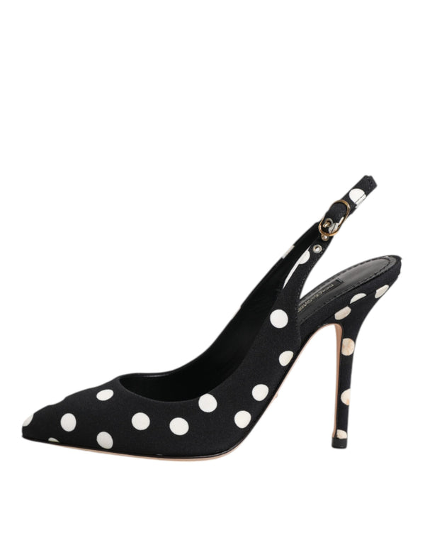 Black White Dotted Stiletto Slingback Shoes