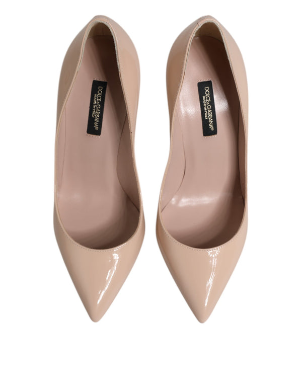 Beige Patent Leather Stiletto Heel Pumps Shoes