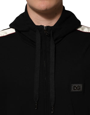 Black Cotton Plaque Track Cardigan Sweater