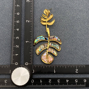 Gold Abalone Monstera Leaf Statement Earrings