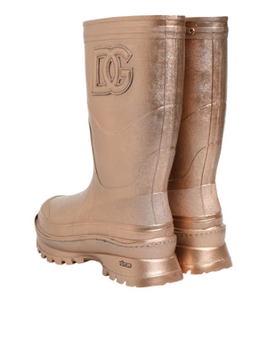 Rose Gold Rubber Pull On Rain Boots  Shoes