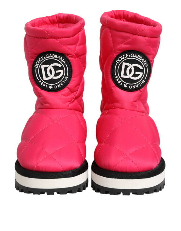 Pink White Viscose Padded Mid Calf Boots Shoes