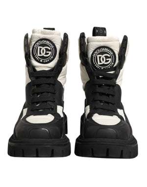 Black White Padded Mid Calf Lace Up Boots Shoes