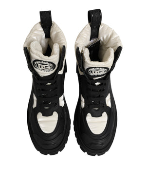 Black White Padded Mid Calf Lace Up Boots Shoes