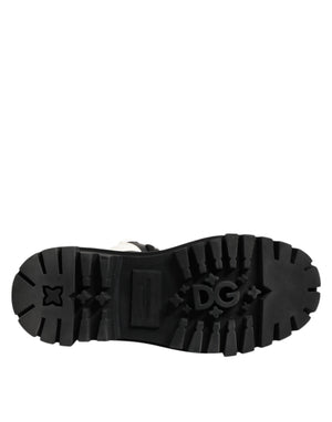 Black White Padded Mid Calf Lace Up Boots Shoes