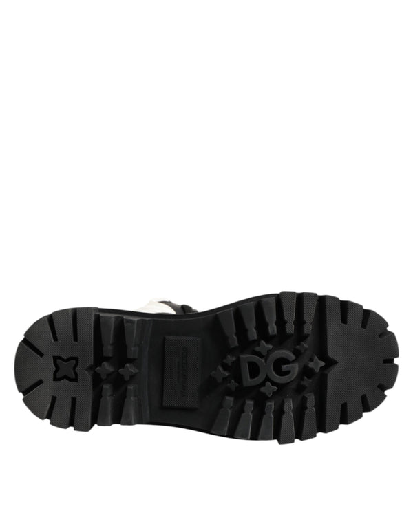 Black White Padded Mid Calf Lace Up Boots Shoes