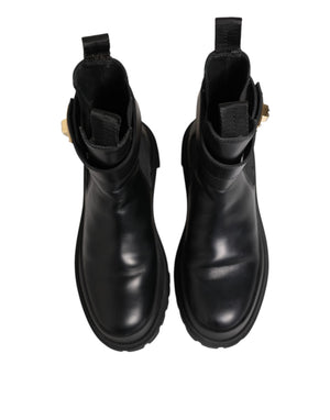 Black Calfskin DG Logo Strap Ankle Boots Shoes
