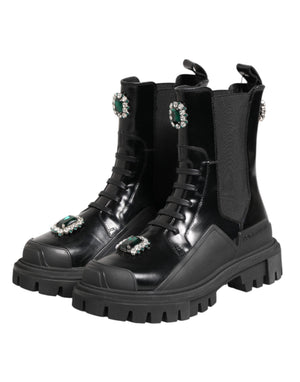 Black Crystal Embellished Combat Boots Shoes