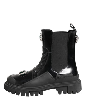 Black Crystal Embellished Combat Boots Shoes