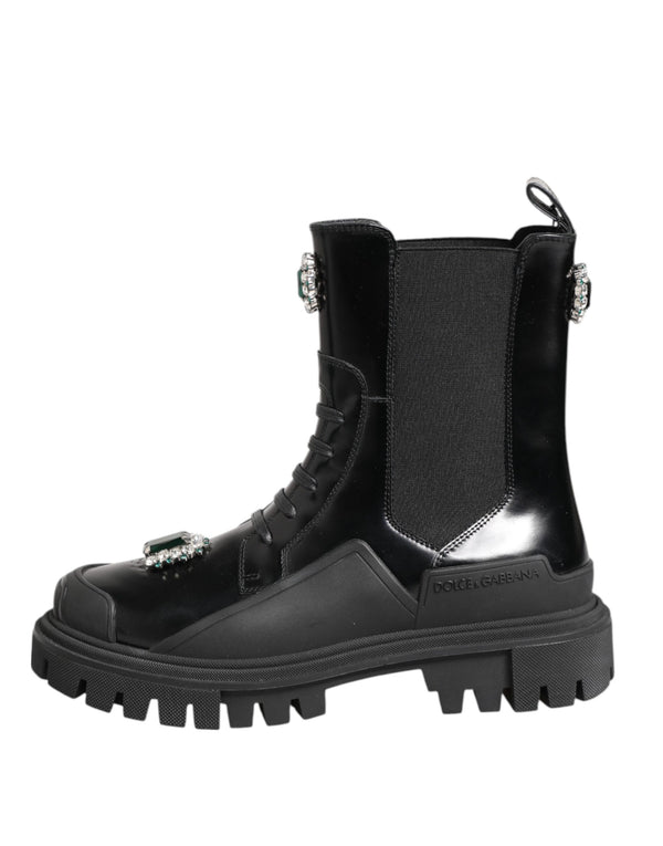 Black Crystal Embellished Combat Boots Shoes