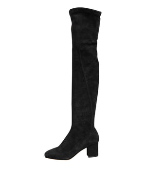 Black Suede Leather Knee High Boots Shoes