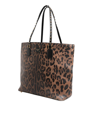 Brown Leopard GLAM Leather Logo Plaque Tote Bag